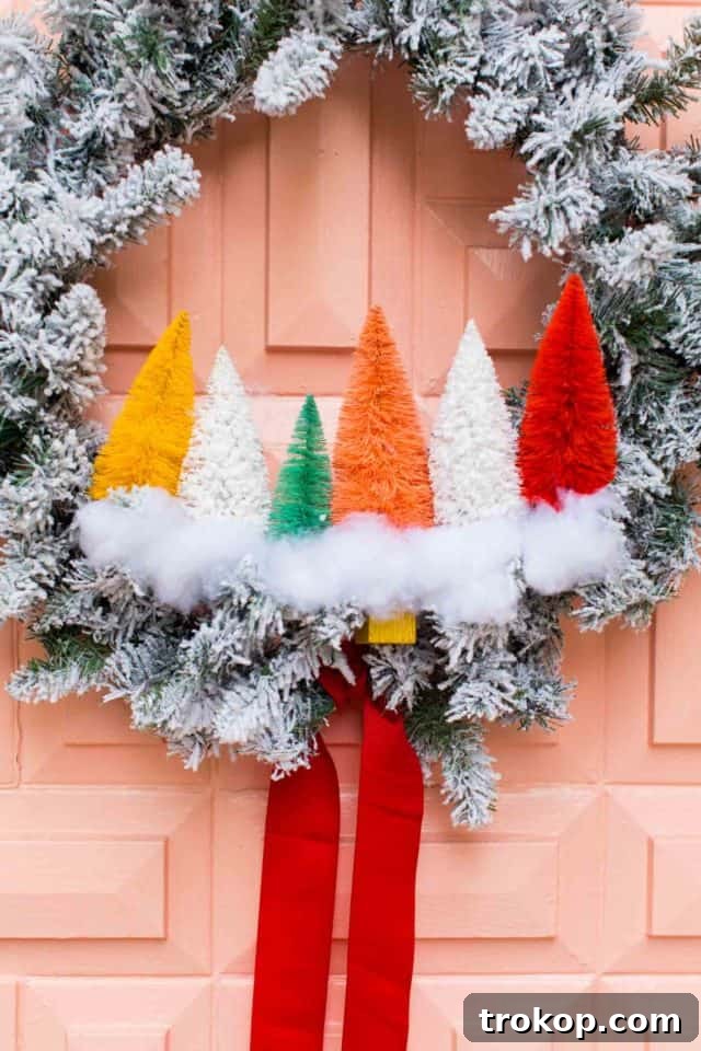 Vibrant Holiday Welcome: Christmas Doorway Designs 4 Bottle brush tree Christmas front door wreath