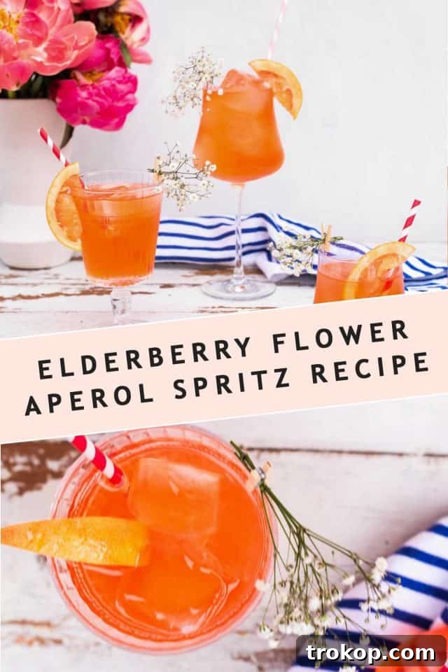 Editorial shots of the Elderflower Aperol Spritz cocktail recipe card