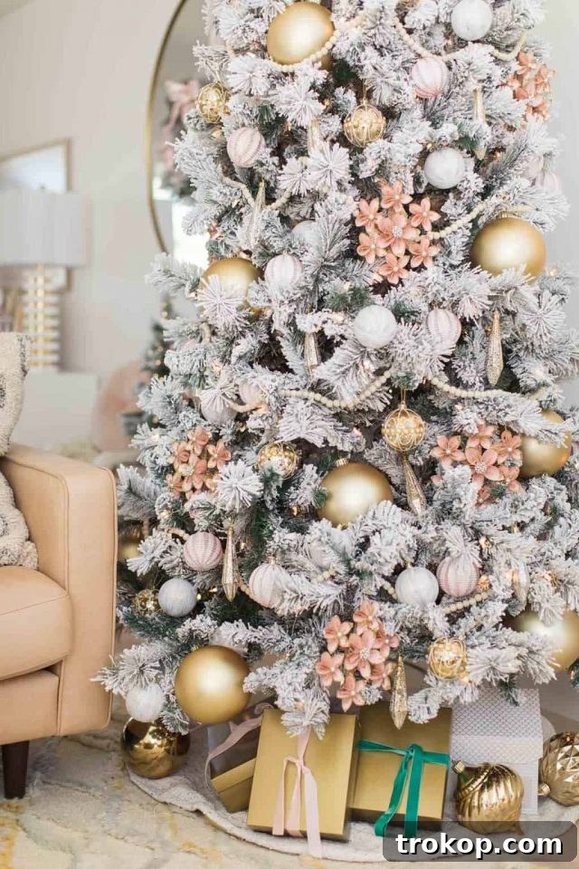 A Pink and Gold Christmas Dream in Our Living Room 2 pink and gold christmas tree decorations