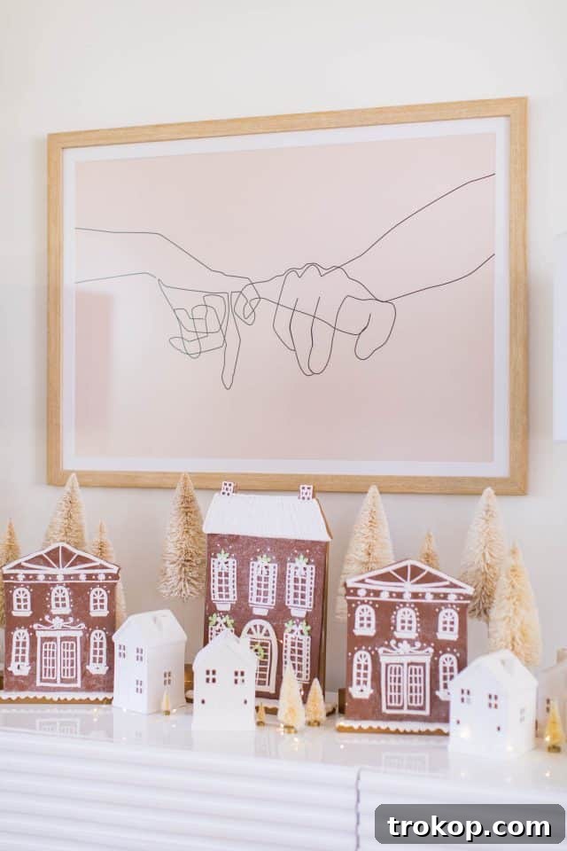 A Pink and Gold Christmas Dream in Our Living Room 16 faux gingerbread house decorations