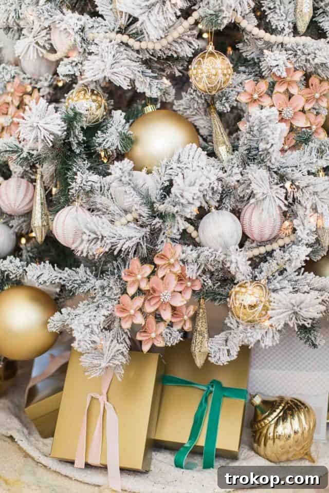 A Pink and Gold Christmas Dream in Our Living Room 4 christmas tree ornaments and presents