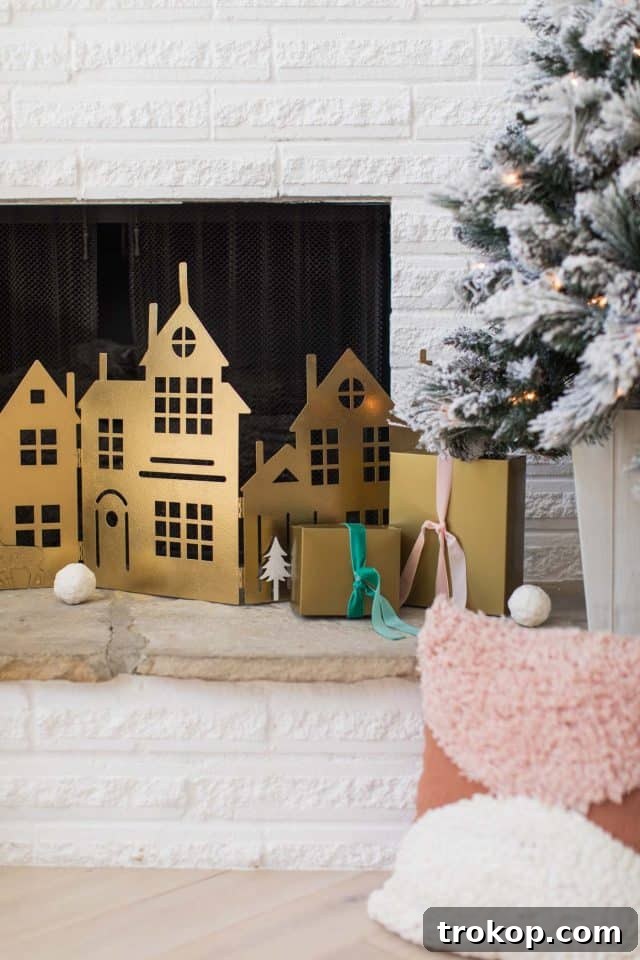 A Pink and Gold Christmas Dream in Our Living Room 8 photo of a christmas fireplace cover