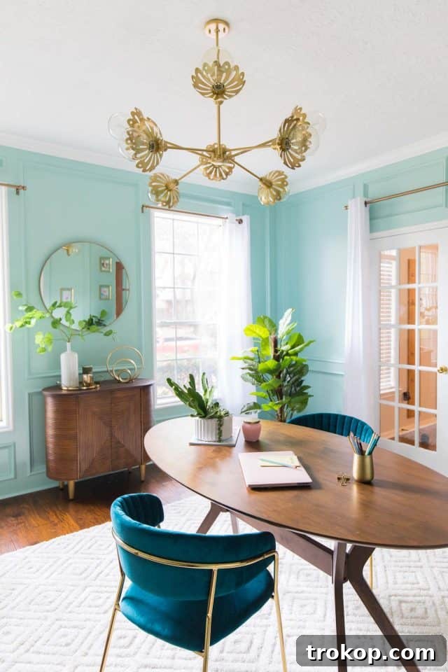 Unveiling Our Dream Home Office Design 17 A central desk setup in a home office design, surrounded by stylish decor and functional storage.