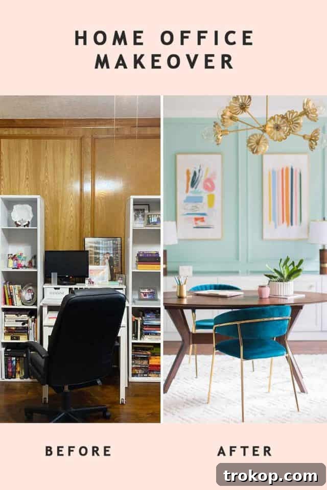 Unveiling Our Dream Home Office Design 3 Before and after comparison of a home office design makeover, showing a dramatic transformation.
