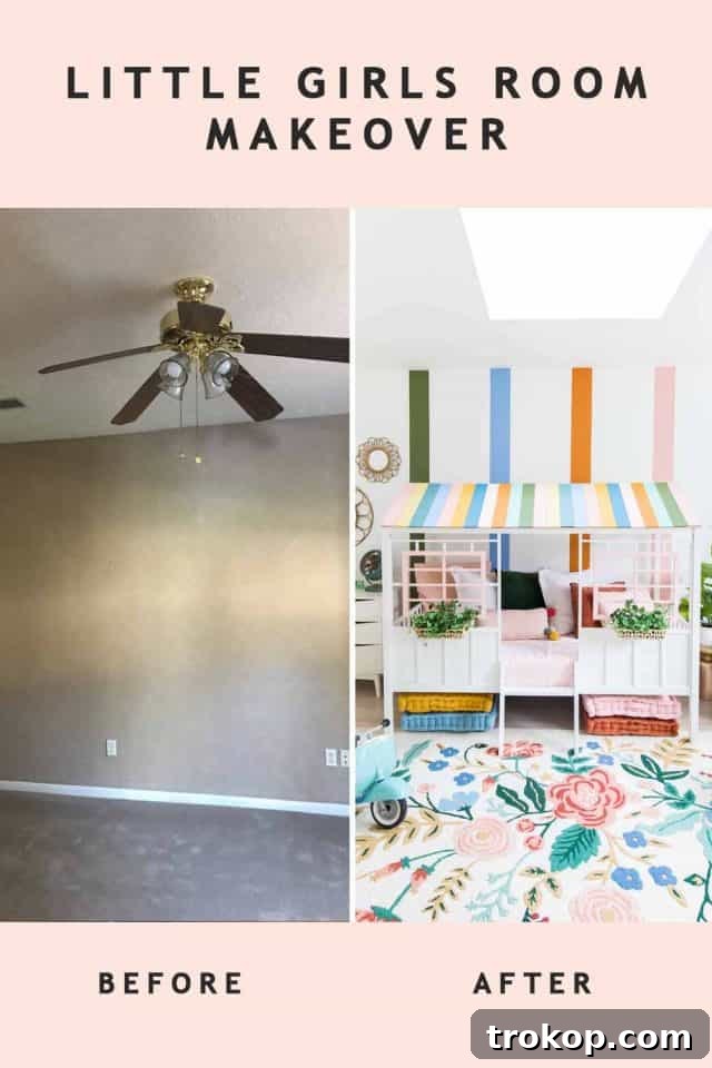 Vibrant Little Girls Room Makeover 11 Before and after of the window and skylight installation, showing increased natural light.