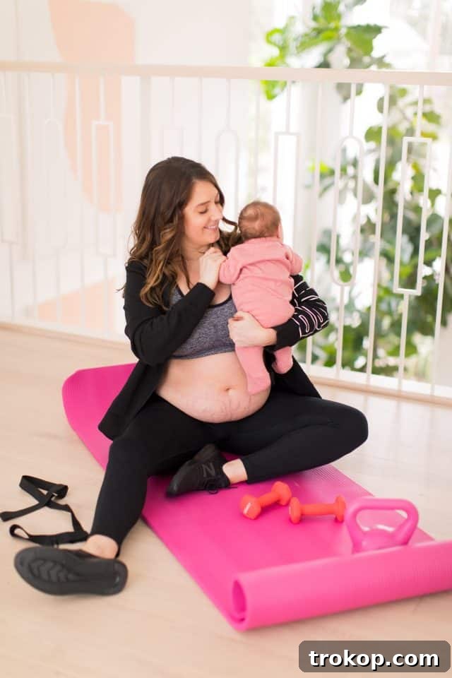 Mom's Fitness Reset: Real Goals Real Life 3 Mom showcasing her postpartum body, smiling while wearing new workout clothes