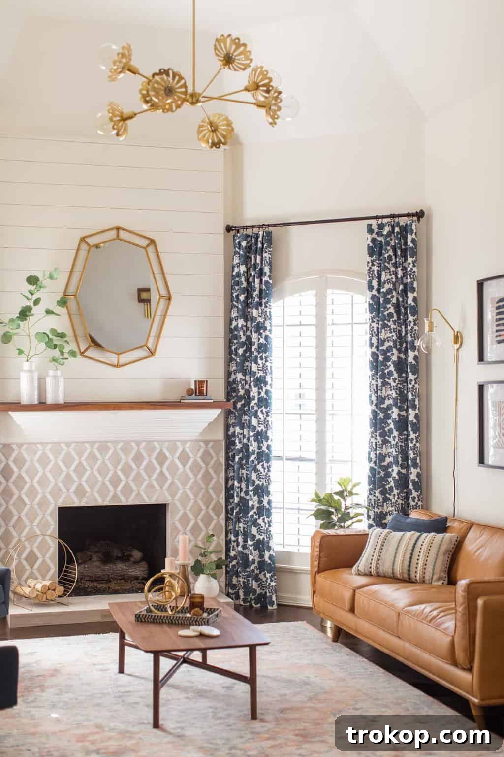 A Transitional Living Room's Stunning Style Transformation 12 Close-up photo of the new area rug in the transitional living room, beautifully blending the room's chosen color palette.