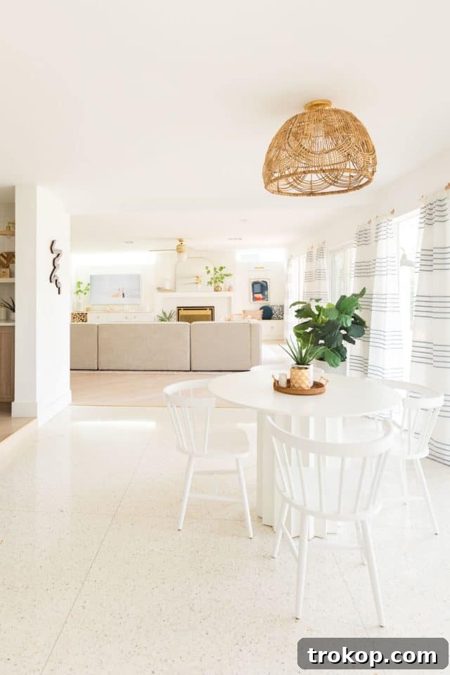 Bright and airy modern living room after renovation, with clerestory windows