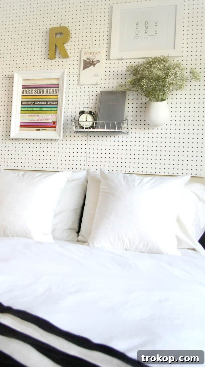 Functional DIY Pegboard Headboard by Ashley Rose of Sugar & Cloth, a top lifestyle blog for home decor in Houston, Texas
