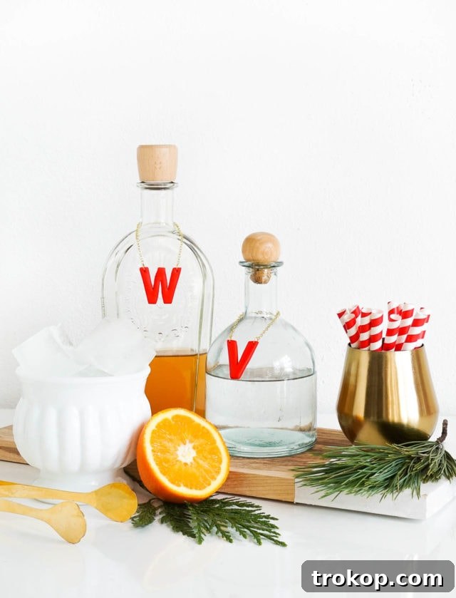 Elegant DIY Decanter Tags made from clay, a sophisticated handmade gift for mixology enthusiasts and home bars.