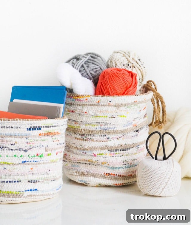 Practical and stylish DIY Rag Rug Storage Baskets, made from an IKEA hack, perfect for home organization.
