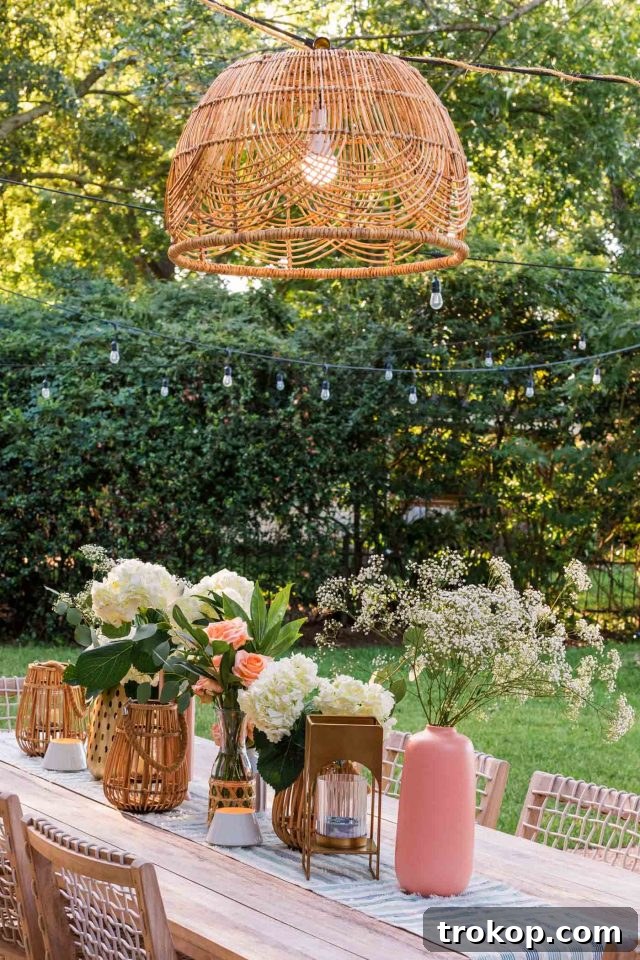 Light Up Your Patio: Cordless DIY Kit 11 An close-up detail of the woven basket texture and the light's glow.