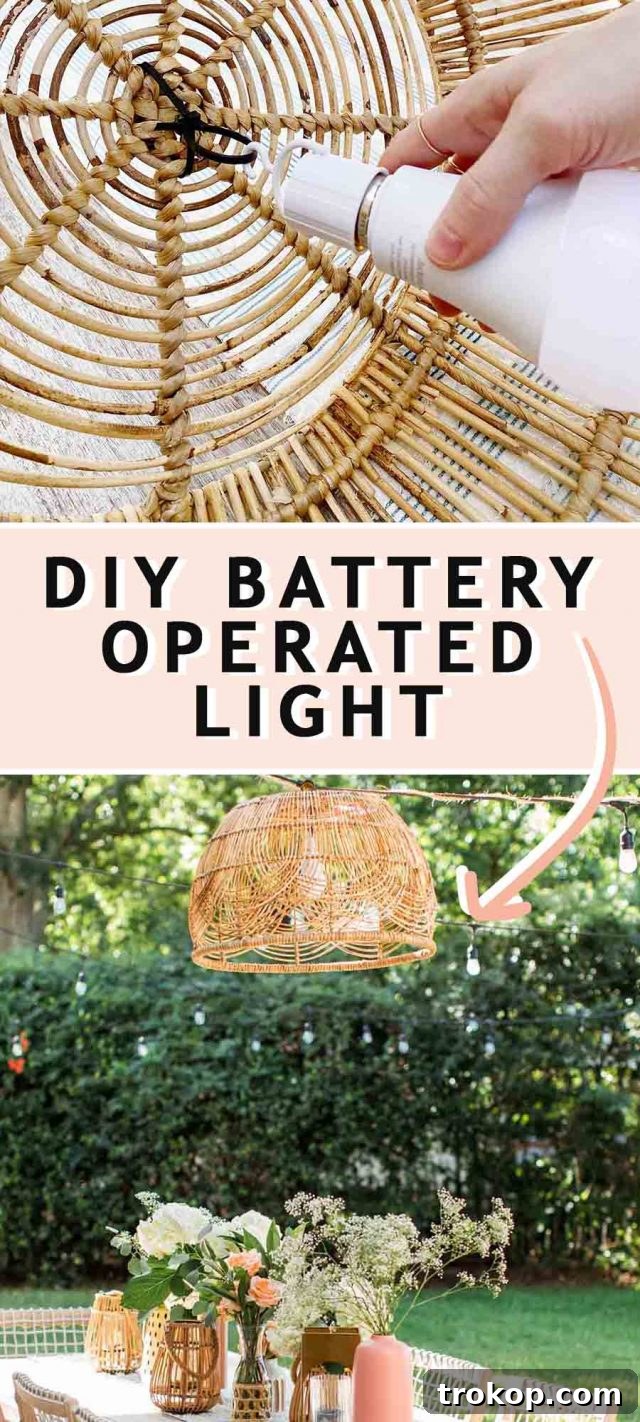Light Up Your Patio: Cordless DIY Kit 12 A vertical image displaying the DIY battery-operated outdoor light in its full glory.