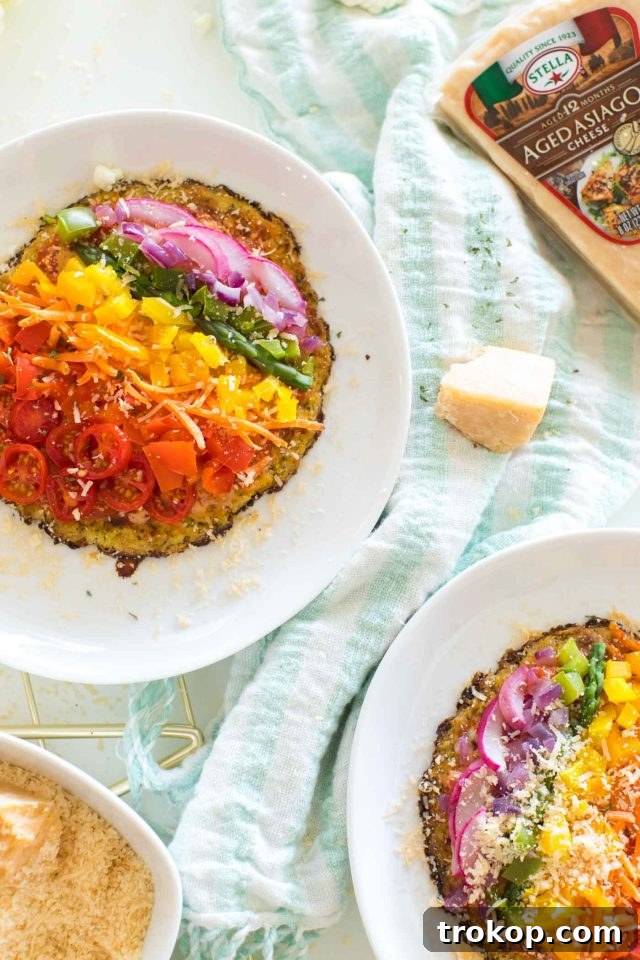 Guilt-Free Cauliflower Pizza Crust for Your Low-Carb Lifestyle 12 Overhead shot of vibrant rainbow pizza veggie toppings, ready for a keto pizza