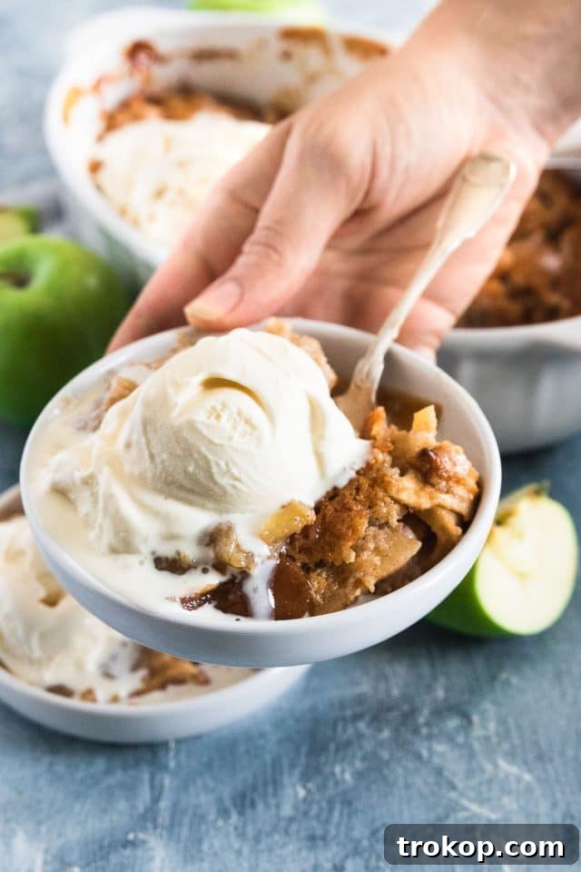 Irresistible Apple Cobbler 9 photo of an apple cobbler being served with ice cream by top Houston lifestyle blogger Ashley Rose of Sugar & Cloth