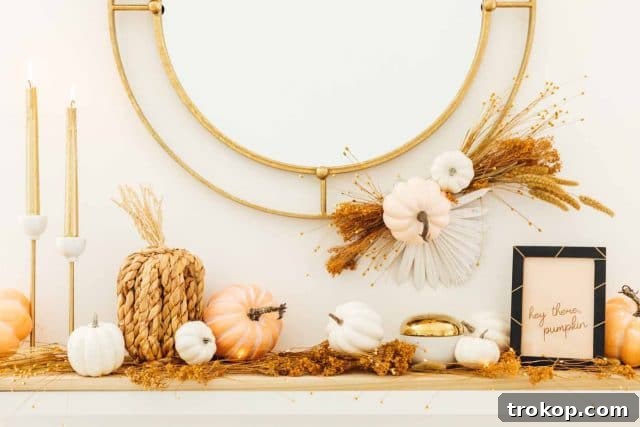 a fall mantle styled with pumpkins