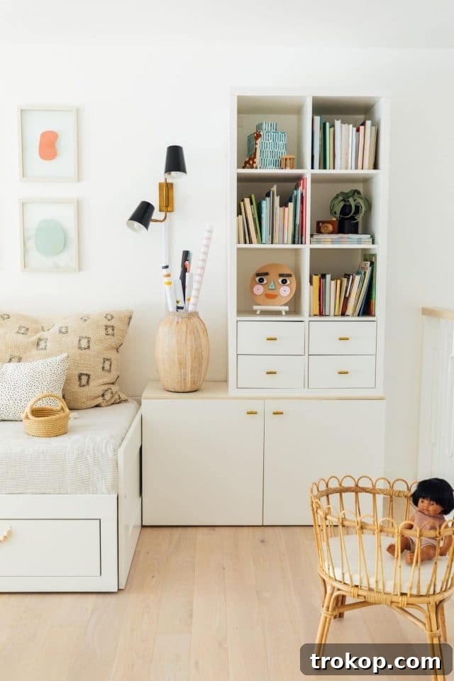 Playroom Makeover: DIY Faux Built-In Cabinets for Organized Fun 14 Before and after of easy DIY faux built-in storage using IKEA products in a playroom