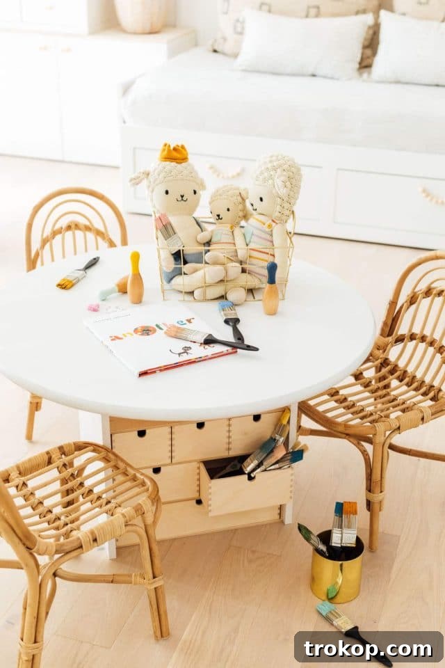 Upcycled Ikea Play Table Project 5 A beautifully decorated kids playroom featuring the new DIY activity table