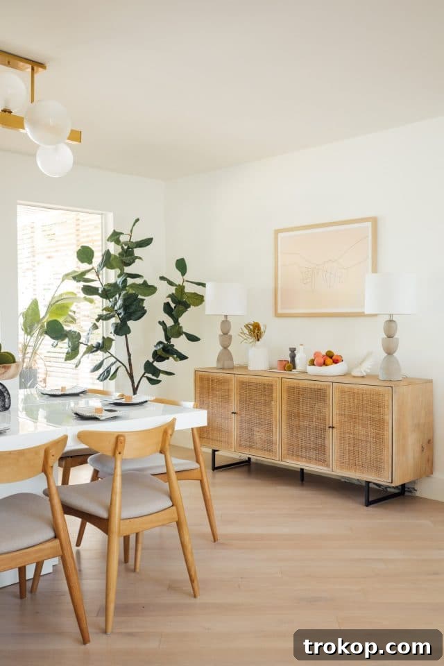 Revitalized Open-Plan Living and Dining Space 8 Living room decor featuring textured pillows, plants, and the Trosmo side table.