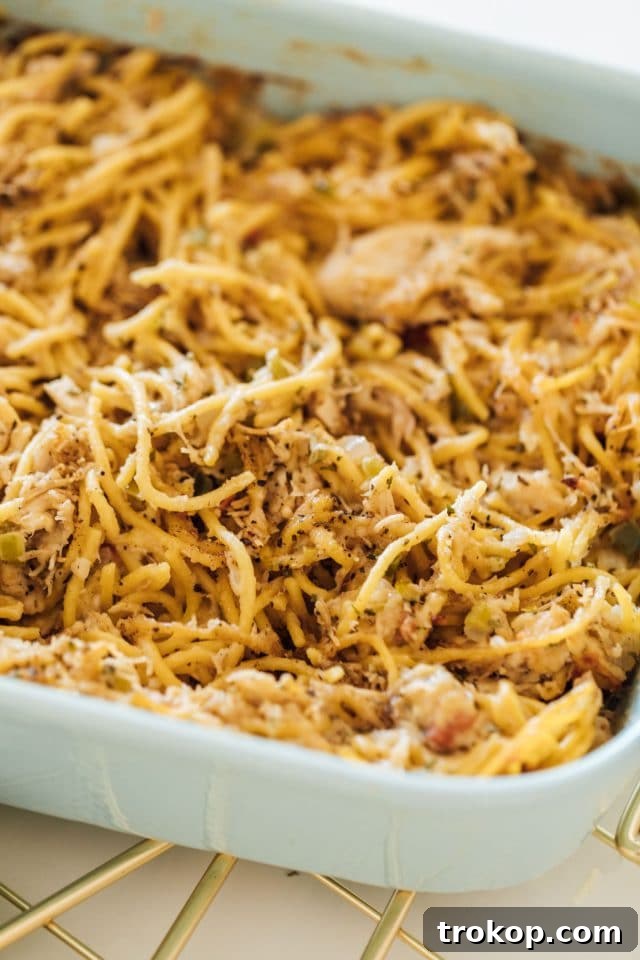 Photo of easy baked chicken spaghetti by top Houston lifestyle blogger Ashley Rose of Sugar & Cloth
