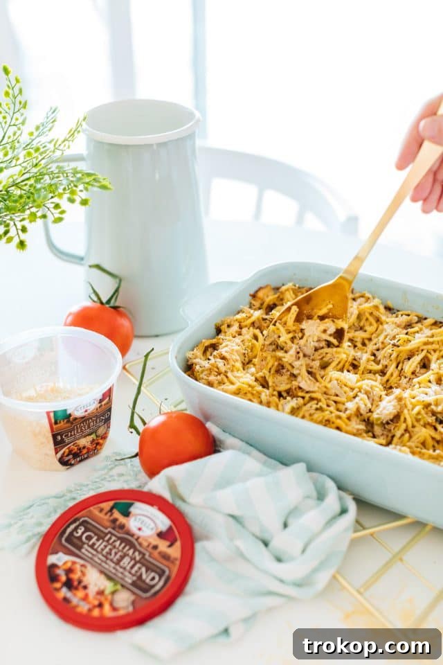 Photo of an easy dinner idea, chicken pasta bake by top Houston lifestyle blogger Ashley Rose of Sugar & Cloth
