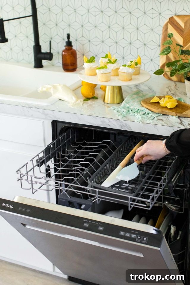 Tangy Lemon Cupcakes with Zesty Citrus Frosting 5 photo of our top drawer of our Maytag dishwasher by top Houston lifestyle blogger Ashley Rose of Sugar & Cloth