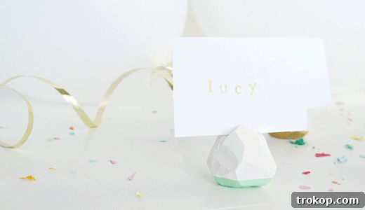 DIY geometric place card holders, handmade from clay with dipped paint
