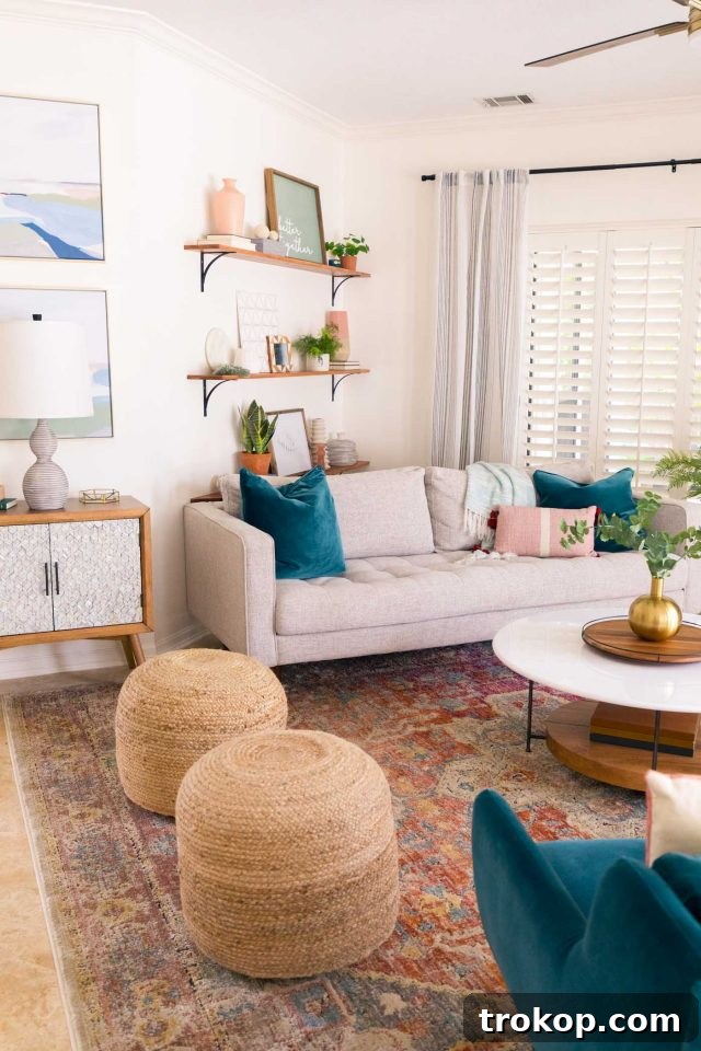 Angled perspective of the renovated family room, highlighting the cohesive design and inviting atmosphere.