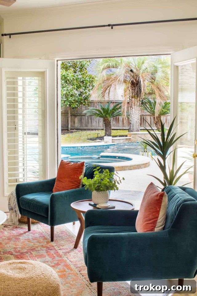 Pair of comfortable and stylish family room chairs in pacific blue.
