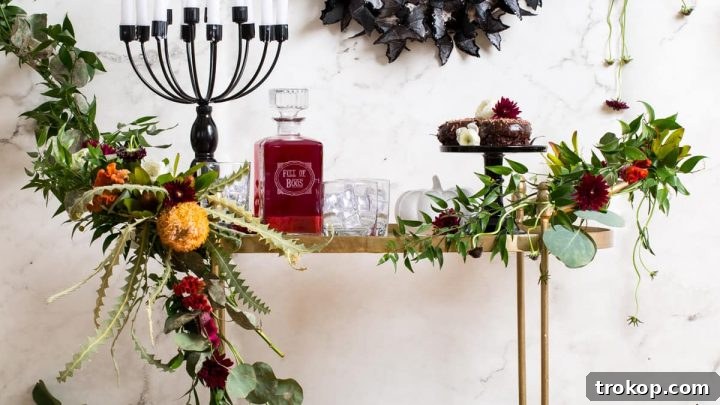 Spooky DIY Floral Halloween Bar Cart