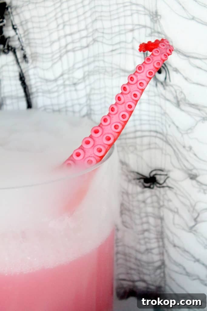 DIY creepy tentacle ladle The finished DIY creepy tentacle ladle, ready for serving at a Halloween party.