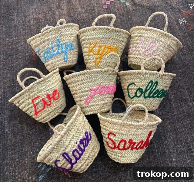 Fun and Festive Easter Baskets for Kids 9 Personalized Monogram Straw Basket, handwoven with palm leaves, an ideal beach tote and Easter basket.