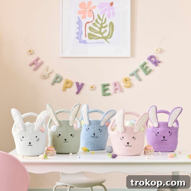 Fun and Festive Easter Baskets for Kids 3 Felt Bunny Easter Bucket for Easter Baskets for Kids, showcasing a soft, colorful wool felt basket with bunny ears.