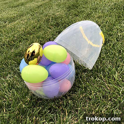 Jumbo Easter Egg Container with 17 Large Plastic Easter Eggs to fill | Giant Easter Egg Set Includes one Golden Egg | Perfect Fillable Easter Egg Basket for Easter Egg Hunt and Easter Prizes Jumbo Easter Egg Container with 17 Large Plastic Easter Eggs to fill, perfect for Easter egg hunts and prizes.