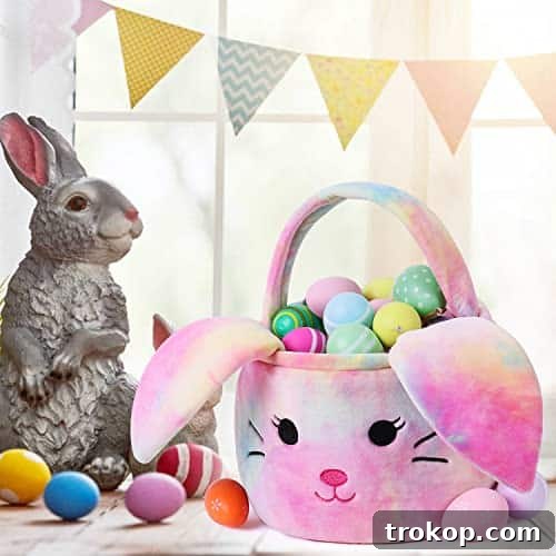 Easter Bunny Baskets, Cute Eggs Hunting Easter Bags Buckets Festival Gifts for Kids Girls Boys Easter Bunny Baskets, Cute Eggs Hunting Easter Bags Buckets Festival Gifts for Kids Girls Boys with a vibrant tie-dye design.