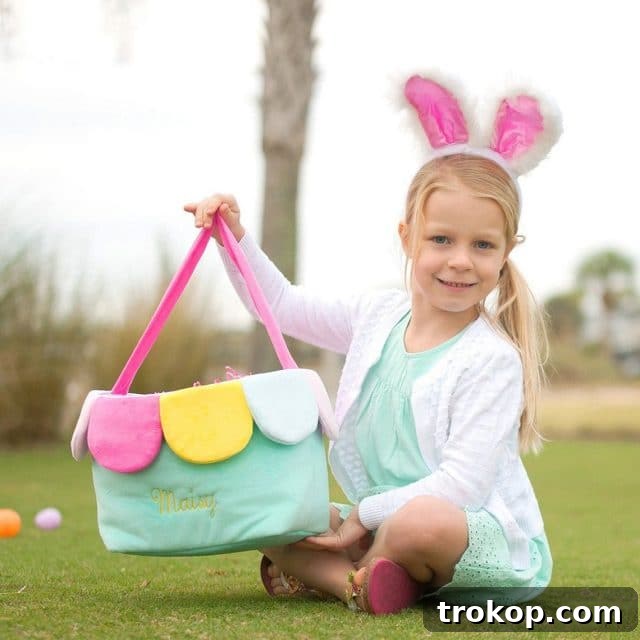 Fun and Festive Easter Baskets for Kids 4 Personalized Kids Easter Basket with a stylish monogram, ideal for a unique Easter gift.