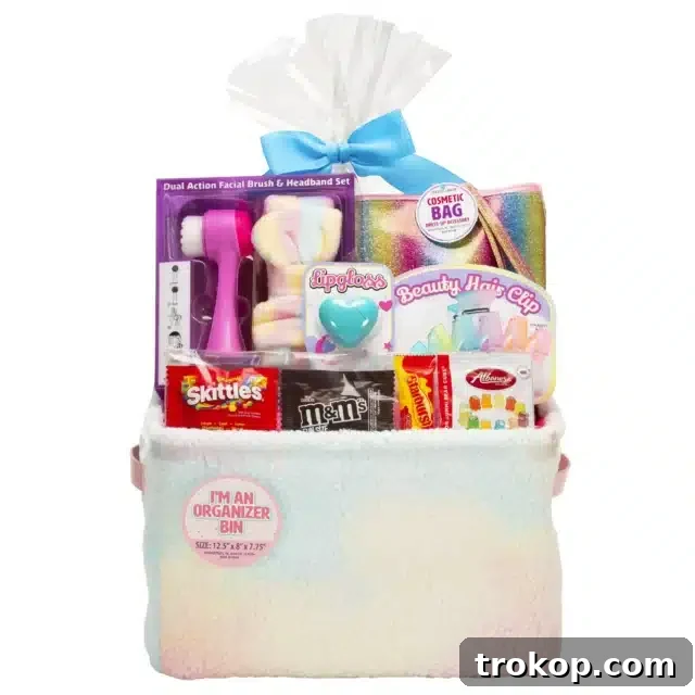 Fun and Festive Easter Baskets for Kids 23 Easter Basket Gift Feelin’ Pretty in Fabric Bin Gift Set, a prefilled Easter basket with beauty essentials and candies for teens.