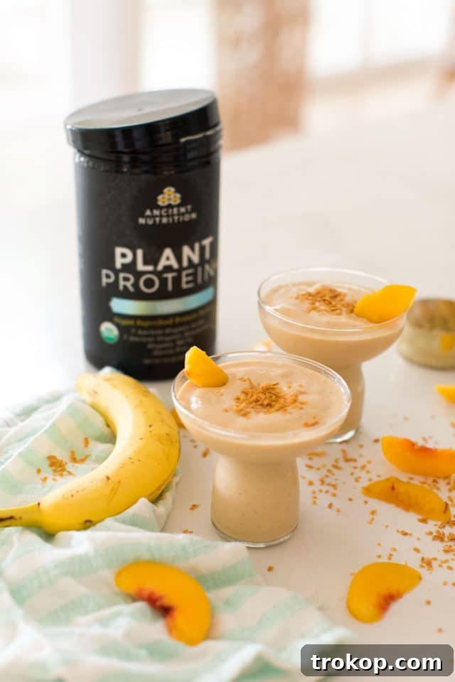 Two glasses of Banana Peach Smoothie