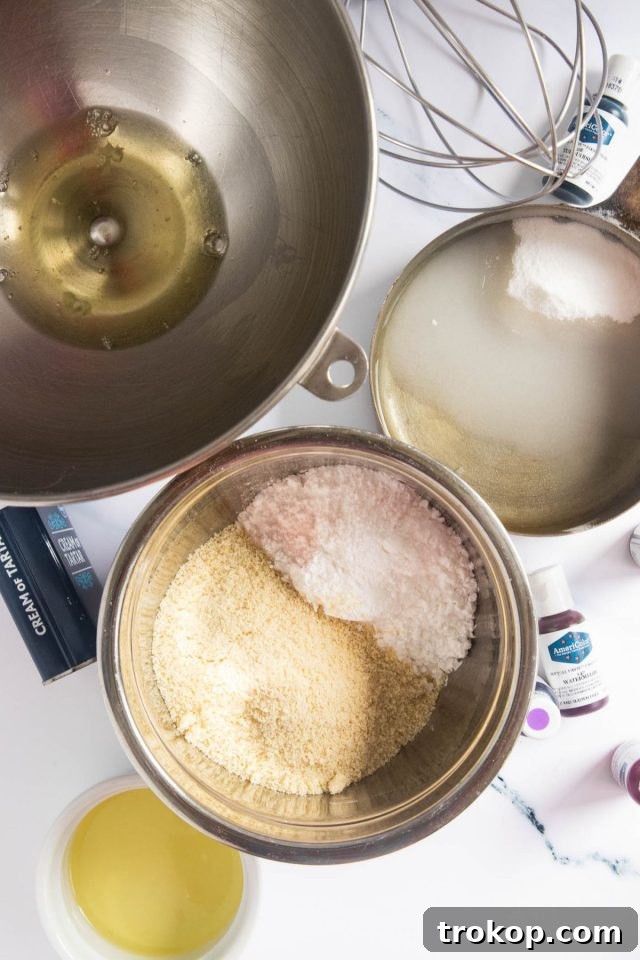 A photo of the ingredients to make Italian Macarons by Sugar and Cloth
