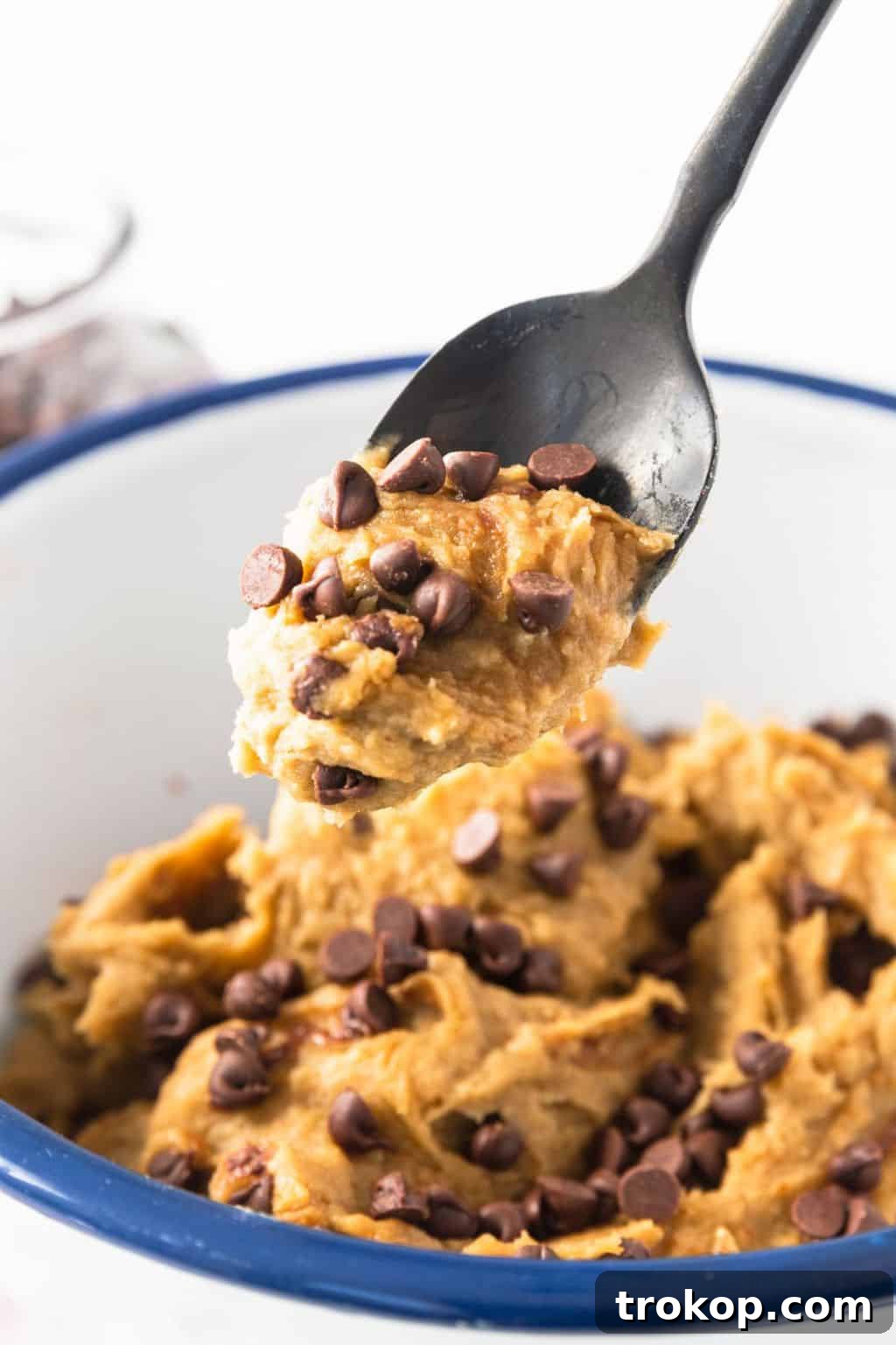 A Close up photo of a spoonful of Chickpea Cookie Dough
