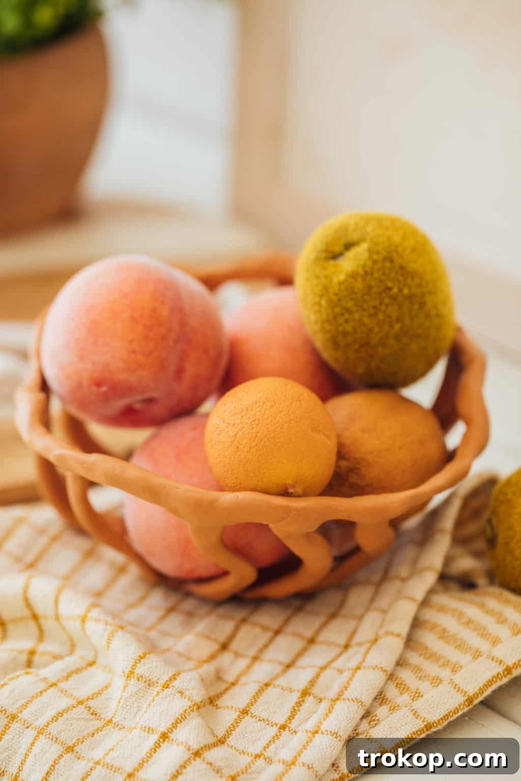 Beautifully crafted DIY Clay Fruit Bowl on a minimalist surface