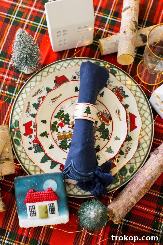 A beautiful vintage plate setting, embodying the classic vintage Christmas aesthetic, styled by Ashley Rose of Sugar & Cloth