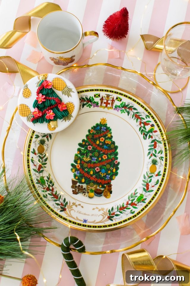 A delightful Caribbean-inspired Christmas theme table setting, perfect for a 'Christmas in July' celebration, styled by Ashley Rose of Sugar & Cloth
