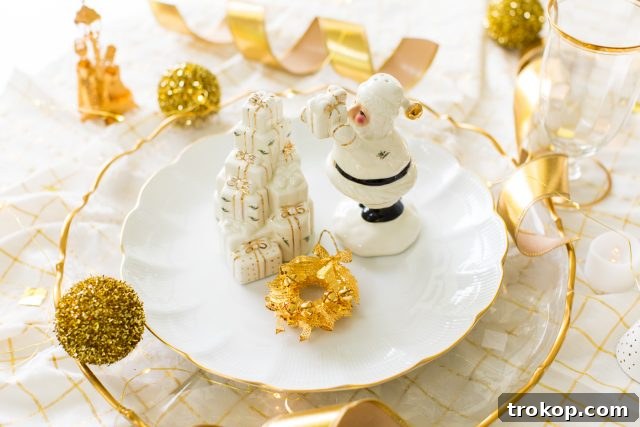 A broader view of a Classic Gold & White Christmas Aesthetic, beautifully styled by Ashley Rose of Sugar & Cloth