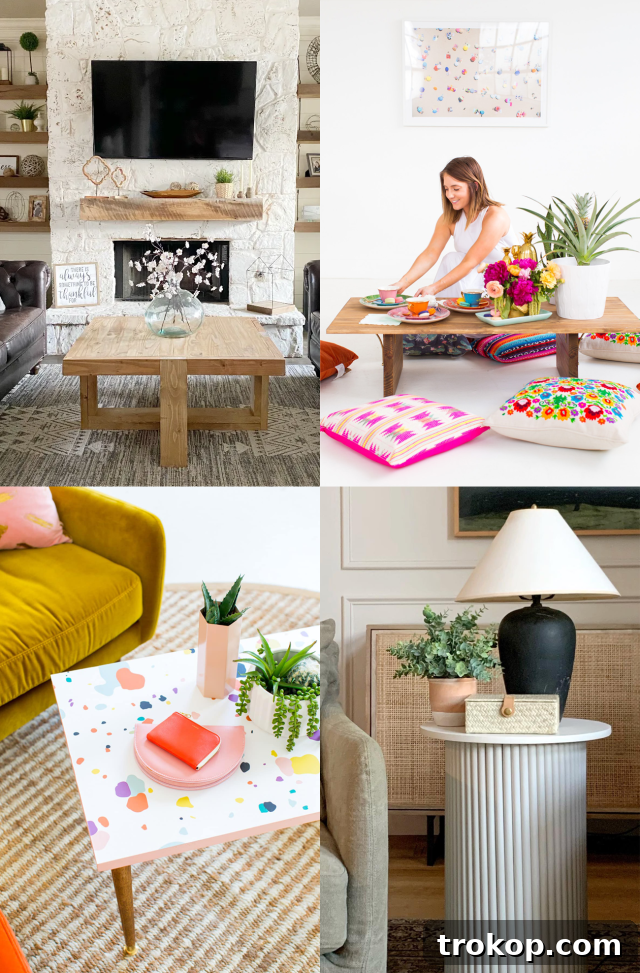 Collection of various DIY Coffee Tables demonstrating different styles and materials.