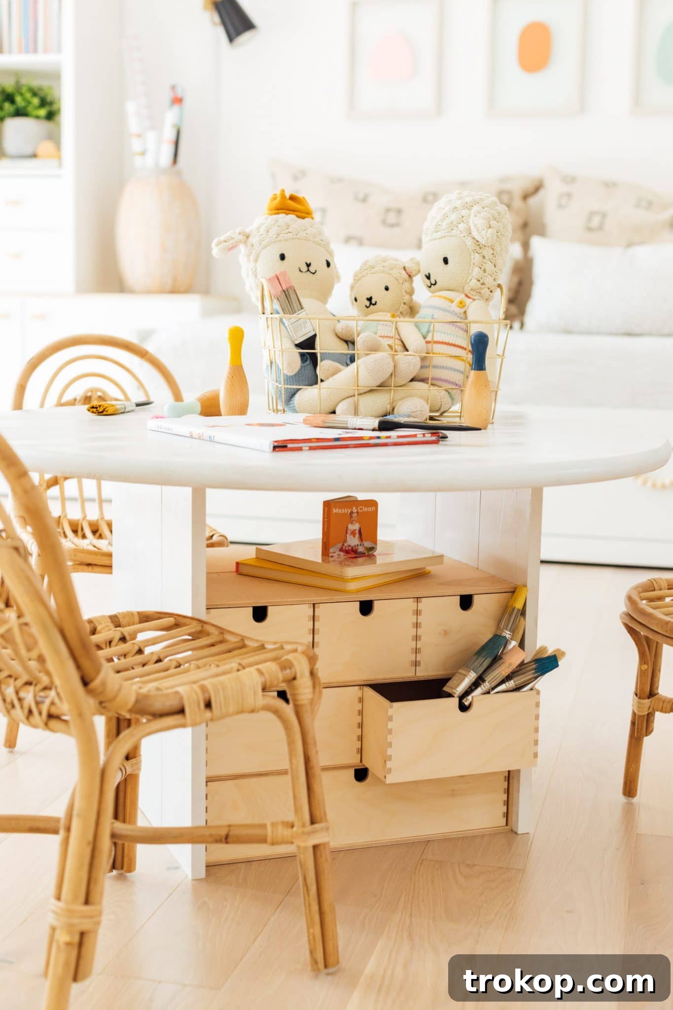 Multi-functional Easy DIY Kids Activity Table by Sugar and Cloth, adaptable as a coffee table.