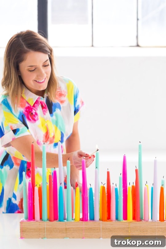 Craft Your Ambiance: 21 DIY Candle Holder Designs for a Colorful Fragrant Home 6 A perfectly colorful rainbow DIY taper candle holder for parties and entertaining - sugar and cloth
