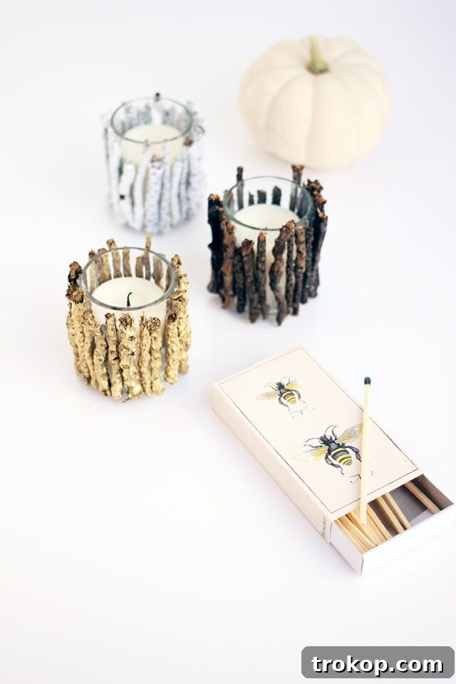 Craft Your Ambiance: 21 DIY Candle Holder Designs for a Colorful Fragrant Home 7 DIY Twig Votive Candle Holders by freutcake