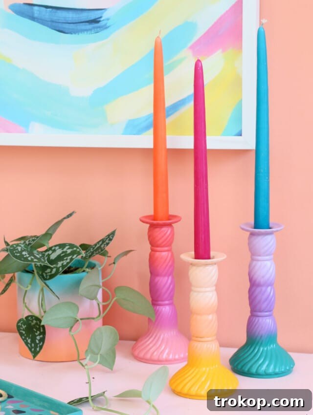 Craft Your Ambiance: 21 DIY Candle Holder Designs for a Colorful Fragrant Home 9 DIY Thrifted Ombre Candle Holders by A Kilo Chic Life