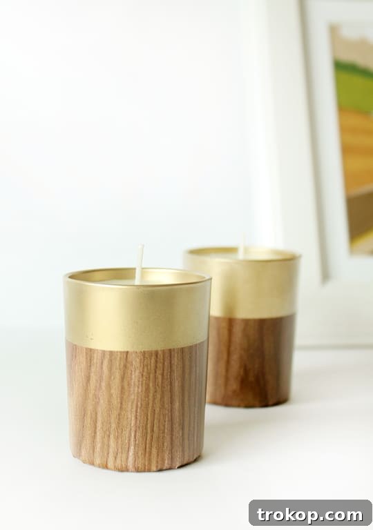 Craft Your Ambiance: 21 DIY Candle Holder Designs for a Colorful Fragrant Home 10 Retro DIY Faux Wood Candle Holder by Sugar and Cloth